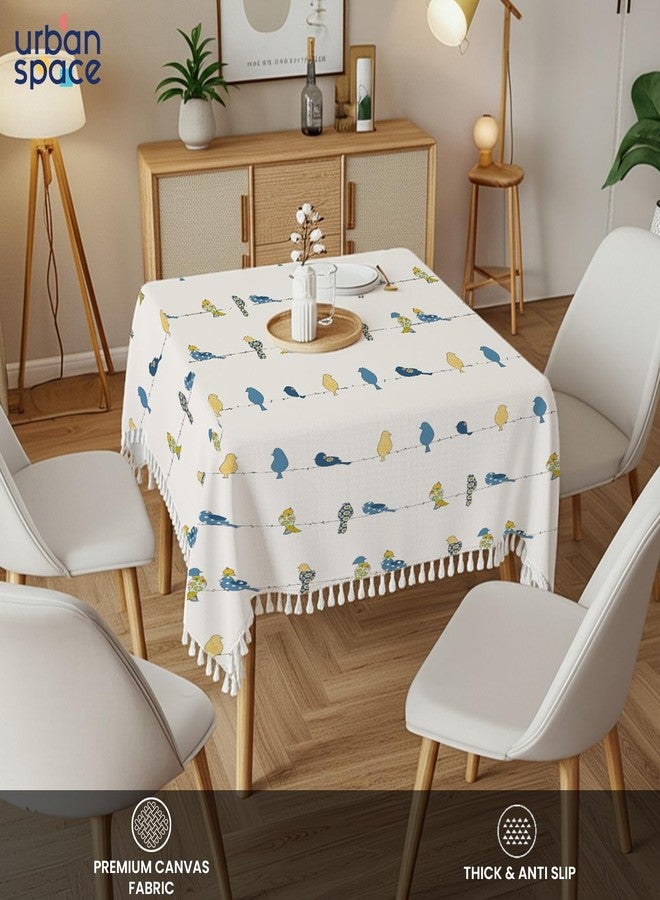 Urban Space غطاء طاولة طعام مربع من القطن بنسبة 100% من Urban Space، مفرش طاولة مطبوع مضاد للانزلاق لطاولة الطعام/الطاولة الوسطى، لطاولة يصل حجمها إلى 4.5 قدم × 4.5 قدم (مربع - 48 بوصة × 48 بوصة، طائر الطنان الأزرق) - Image 3